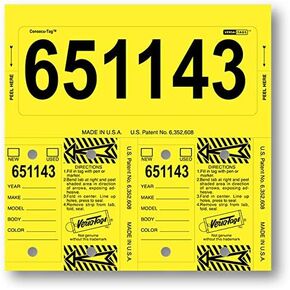 Yellow Custom UP to 7 Digits Customized Numbers CONSECU-TAG Versa Tags 2 Key Tags 1 Stock TAG Window WINDSHEILD Sticker CAR LOT AUTO Dealer Supplies