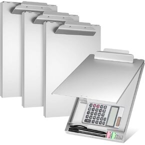 Jutom 1 Pc Metal Clipboard with Storage Self Locking Portfolio Aluminum Binder Metal Clip Board Folder Letter Size Form Holder for Office Business Professionals Stationer, Silver