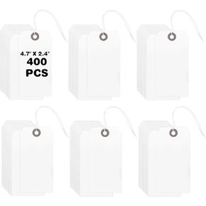 Gift Tags with String 400 PCS Attached Hang White Paper Bag Blank Strings Price Inventory for Gifts Tag Funny Christmas Label Gift Tags for Christmas Presents Tag Gifts Price Attached Labels