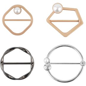 4pcs Scarf Ring Clip, T-shirt Tie Clips Shawl Buckle Twist Tee Knot Ring Zinc Alloy Clothing Ring Wrap Holder Fashion Clothes Corner Knotted Button for Women for Loose Cinch Sweater Clasp