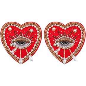 SUPERFINDINGS 2Pcs Red Weeping Eye Appliques Patch Embroidery Sew on Clothing Patches 85x84x10mm Vintage Pearl Glass Beaded Sewing Handmade Polyester Cloth Patches for Bag Dress Jacket Repairing