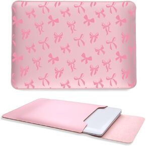 Cute Kawaii Pink Bow Laptop Sleeves 16 Inch, Pink Faux Leather Cover Case for Women Girls, Compatible with MacBook Pro 16" 2019-2024/MacBook Pro 15"/MacBook Air 15"