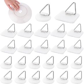 30 PCS Adhesive Picture Hanger, Plastic Sticky Photo Hooks Foamboard Picture Hanging Hook Without Nails for The Wall Hooks Decorative Plates Wall Art(Round Square)