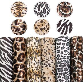 David accessories Metallic Leopard Zebra Pattern Printed Faux Leather Fabric Sheets 6 Pcs 7.7" x 12.9" (20 cm x 33 cm) Include 2 Kinds of Leather Fabric for DIY Bows Earrings (Leopard Printed Set)