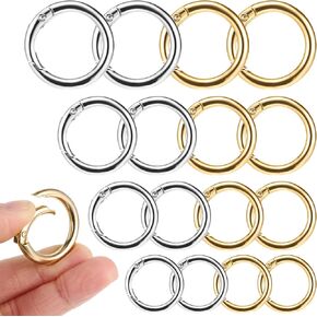 16 Pcs Spring O Rings, Trigger Round Snap Buckle, Spring Keyring Buckle, Keychain Ring for Buckles, Bags, Purses (Silver+Gold+Grey, 1 inch, 3/4inch, 2/3inch, 1/2inch)