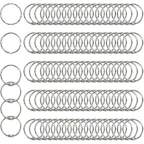 100 Pack 1" Loose Leaf Binder Rings, 1 Inch Metal Book Rings, Nickel Plated Steel, Key Chain Key Rings, Metal Rings for Index Cards, Metal Binder Clips for School, Home, & Office