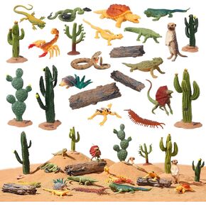 23pcs Desert Animal Figurines Set – Includes Scorpion, Lizard, Rattlesnake Trees & Cactus – Desert Diorama Playset for Kids, Birthday Cake Toppers, Party Decorations