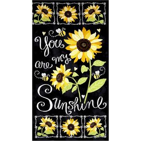 Timeless Treasures You Are My Sunshine Sunflower Chalkboard 23.5" Panel Black, Fabric by the Yard