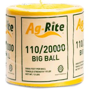 Baling Twine, Poly Propylene 110 Pound Knot Strength and 20,000 Foot Length, Single Spool, Crop Baling, Commercial Bundling (Yellow)