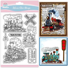 GLOBLELAND Trains Railway Clear Stamp for Scrapbooking Retro Tickets Silicone Stamps Train Inbound Transparent Stamp for Card Making DIY Embossing Journaling