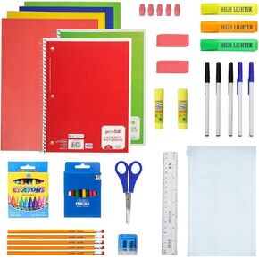 52 Piece Bulk School Supplies Kit for K-12 - Pens, Pencils, Crayons, and More - Essential Box of School Supplies for Elementary, Middle, and High School Students
