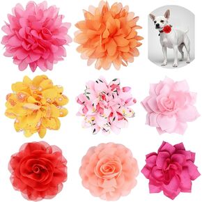Dog Collar Flower Attachment, 8Pcs/4 Styles Cat Flowers Collar Charm Accessories,Chiffon Slide-on Flower Bows for Puppy Pet Grooming,Multicolored Pinky Series