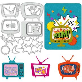 BENECREAT Retro TV Cutting Dies Stencils, Frame Lightning Antenna Carbon Steel Embossing Tool Die Cuts Metal Templates for DIY Scrapbooking, Photo Album, Decorative Embossing