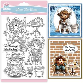 GLOBLELAND Highland Cattle Clear Stamps for Scrapbooking Housework Highland Cattle Silicone Stamps Funny Animals Transparent Stamp for Card Making DIY Embossing Journaling