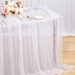 Pearl Tulle Fabric Tablecloth White Tulle Fabric by The Yard 3 Yards Table Runner for DIY Wedding Veil Dress Party Decorations