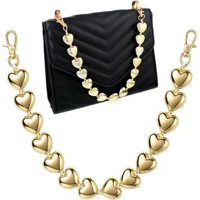 Purse Chains for Handbags Chain Handbag Straps Heart Purse Chain Charms Metal Shoulder Crossbody Bags Charm Chains Short Handle Bag Accessories for Women DIY Decoration(Gold)