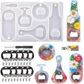 Bottle Opener Resin Mold, Silicone Mold Wine Opener Epoxy Casting with Screwdriver and Patch for Crafting Keychain Jewelry and Beer Spanner Accessorie