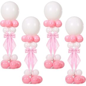 4 Sets Pink Bow Table Centerpiece Coquette Birthday Decorations Include 4 Balloon Stand Kits 84 Balloons of Different Sizes 4 Decorative Bows for Graduation Birthday Wedding Party