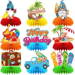 Summer Birthday Party Decorations, Happy Birthday Table Decorations, Summer Beach Birthday Table Centerpieces, 9Pcs