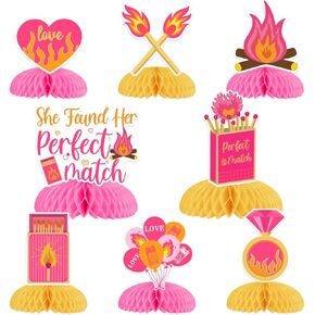 8PCS Perfect Match Bachelorette Table Decoration She Found Her Perfect Match Bachelorette Honeycomb Centerpieces Match Made in Heaven Bridal Shower Decor for Wedding Engagement Party