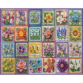 White Mountain Flower Crochet Puzzle 1000 Piece Spring Jigsaw Puzzles for Adult Grandparents