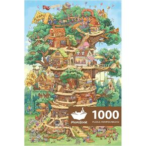 MOMIBOOK Puzzles for Adults 1000 Piece Jigsaw Puzzles of Vintage Village Town, Painting Image Difficult Challenging Hard Impossible Puzzle, Cute Funny Toys & Games Christmas Birthday Gifts