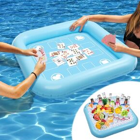 Floating Table for Pool Game with Waterproof Playing Cards, 35.5 x 35.5 in Floating Card Table for Pool, Inflatable Floating Pool Game Table for Adults Family Party (Blue)