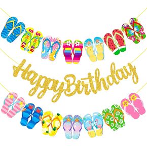 Flip Flop Party Banner Summer Slippers Birthday Party Decorations 3Pcs Flip Flop Hanging Banners Beach Pool Party Garland for Slipper Theme Birthday Party Baby Shower Supplies