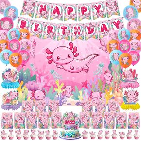 Axolotles Birthday Decorations Axolotles Party Supplies Backdrop Banner Balloons Goodies Bags Cake Topper Honeycomb Decoration