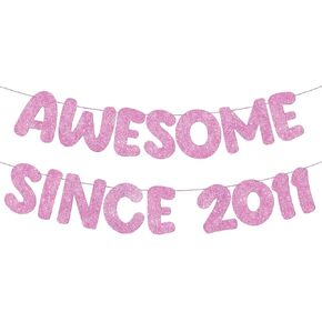 Fulmoon Pre Strung Awesome منذ عام 2011 لافتة Glitter Happy 14th Sign Funder Glitter Happy 14th Anniversary Party Decorations for Men Women (Dark Blue)