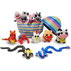 10 Articulated Figurines in Jumbo Multi-Color Egg, Autism Sensory Fidget, ADHD Stress Relief, Unique Gift Idea, Easter Basket Stuffer, Surprise Set (Multi-Color 01)