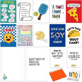 10 Pcs Parents Camp Greeting Cards with 2 Scratch off Joke Cards for Kids Funny Summer Sleepaway Camp Party Favor Orange Envelopes for Summer Stationery Gifts Holiday Wilderness Exploration