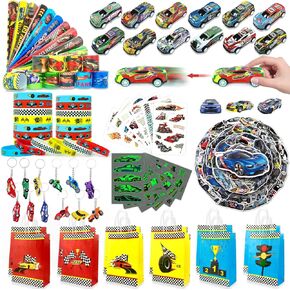 حفلات سيارة السباق تفضل 110pcs لوازم حفلة عيد ميلاد تحت عنوان معصم معصميات السباق سيارات مفاتيح أساور الأوساط الملصقات الوشم.