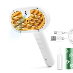 3 in 1 Cat Steam Brush, Pet Grooming Brush with Electronic Mist Spray, Efficient Hair Removal & Deep Cleaning, Self-Cleaning for Long & Short Haired Cats Dogs