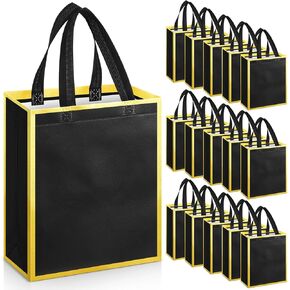 Sweetude 16 Pcs Reusable Gift Goodie Bags with Handles Non Woven Party Favor Shopping Tote Bags for Wedding Birthday Holiday Party Graduation Bridesmaid Gift(Green Gold,8 x 4 x 10 Inch)