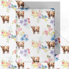 WRAPLULU Highland Cow Wrapping Paper - 4 Jumbo Sheets, 28 * 40 Inches - Floral Farm Animal Gift Wrap for Girls Women, Also Great for Birthday Baby Shower Mother’s Day Christmas Wedding