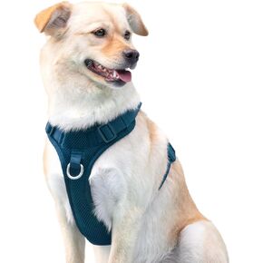 No Pull Dog Harness for Small Medium Large Dogs - Adjustable Two-Layer Mesh Dog Vest with Dual Clip, Escape Proof, Quick Release, Lightweight Breathable Mesh for Walking Hiking (Prussian Blue,L)
