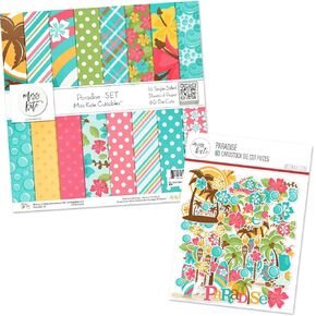 Die Cuts & Paper Set – Paradise – for Tropical Beach Vacation Hawaii Costa Rica - 16 Single-Sided 12"x12" Sheets & Over 60 Coordinating Die Cuts - Scrapbook - by Miss Kate Cuttables