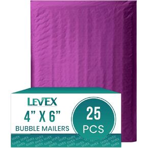 Levex - #0000 4" x 6" [25 Pack] Purple Poly Bubble Mailers, Padded Envelope Mailers, Packing Envelope & Mailing Bags for Shipping