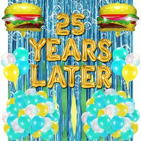 SpongeBob 25th Birthday Decorations, 25 Years Later letter Balloons Set for Ocean Theme Party,Birthday Decor,Mermaid,Baby Shark,with Hamburger Balloons,Blue Backdrop Bubble Garland and crepe paper