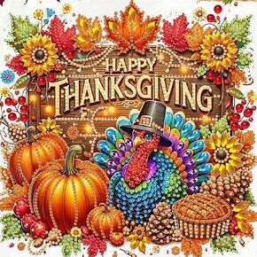 CHWGLFGG 5D Diamond Art Kits for Adults Beginners, Happy Thanksgiving Turkey Special Shape Diamond Painting, DIY Drill Diamond Dot Gem Art Kits for Adults, Home Wall Decor 11.8X11.8 Inch