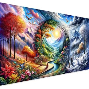 5D Large Diamond Art Painting,Four Season Diamond Art Kits for Adults,DIY Full Drill Crystal Rhinestone Arts and Crafts,bird Flowers mountain Art Painting with Diamond Home Wall Decor 27.5 X 15.7inch