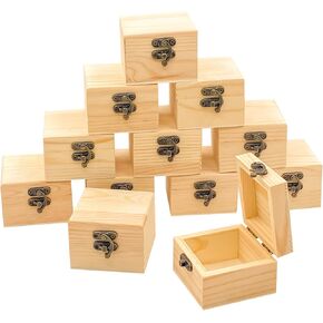 12 Pack Small Square Wooden Box Unfinished Wood Treasure Boxes with Lid for Homade DIY Crafts (2.7 x 2.7 x 1.9 in)