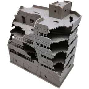 N Scale 1/144 Large Size Wide 5.2inch Ruined Damaged Building After War Assembling Model Outland Scene for DIY Sand Table Garden Micro Landscape Ornaments Supply Player Spray