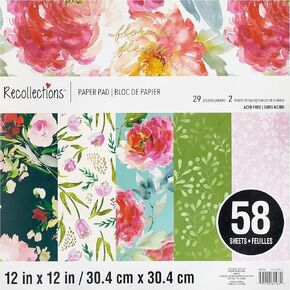 58 Sheets 12" x 12" Florals Paper Pad by Recollections - Acid Free Paper for Scrapbooks, Invitations, Greeting Cards, and Arts & Crafts - 1 Pack
