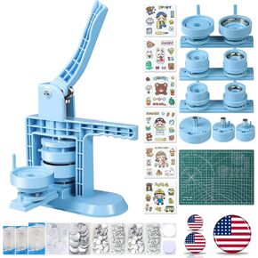 Button Maker Machine Multiple Sizes (4th Gen), Pin Maker 1+1.25+2.25 inch / 25+32+58mm, Badge Button Press Machine with Cutting Mat & 300 Sets Badge Making Supplies & Circle Cutter