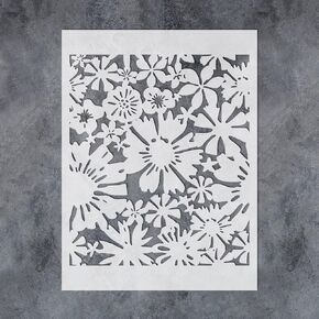 GSS Design Floral Fireworks Allover Wall Stencils 12x16Inch Large Flower Stencils for Painting Wall Wood Furniture Floors Canvas Reusable DIY Art and Craft Stencils for Painting Flowers