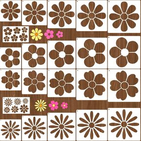 22PCS Large Flower Stencils for Painting, Reusable Cherry Blossom Daisy Art Drawing Templates for DIY Crafts, Plastic Wild Flower Paint Stencil for Drawing on Wood Wall Fence Furniture Crafts Canvas
