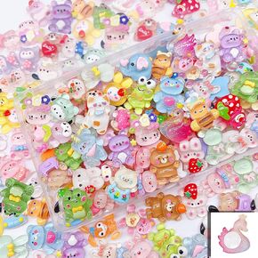 50pcs Slime Charms Cute Set, Animals Bulk Mixed Resin Charms Set Ornament Scrapbooking