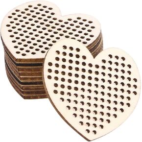 Amosfun 20pcs Heart Shaped Wooden Hanging Tags Blank Hole Paved Cross Stitch Ornament Crafts for DIY Engraving